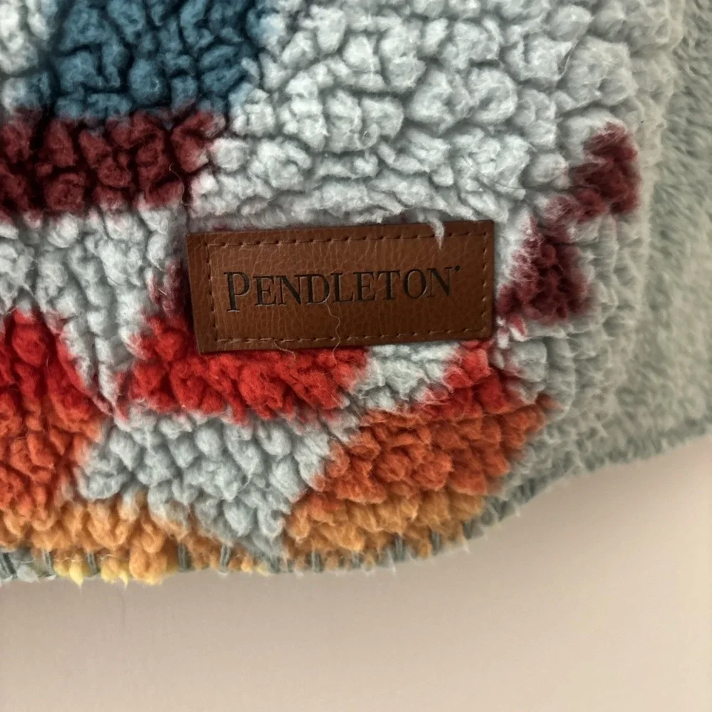 Pendleton Legend Lake Aqua Sherpa Fleece Blanket Aztec Southwestern 89X96 In EUC